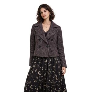 ModCloth Herringbone Tweed Double Breasted Blazer Jacket Size S Dark‎ Academia